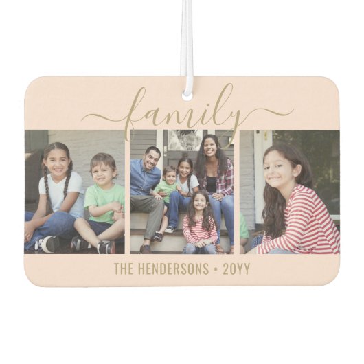 任意の文字4フォトスクリプトファミリーピンク&金ゴールドハート カーエアーフレッシュナー (正面)