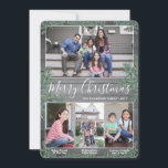 任意の文字4 Photo Collage & Captions Wood and Pine シーズンカード<br><div class="desc">喜びのスタイリッシュ挨拶と共有を送るお気に入りの写真とフォトカスタムコラージュのホリデーカード4枚。このテンプレート上のすべての文字はカスタマイズシンプル、Merry Christmas、Happy Holiday、季節のごあいさつ、新年の応援など任意の文言を含む簡単である（画像の配置のヒント：写真を正確に中央に配置する方法は、Zazzleウェブサイトにアップロードする前にそれをトリミングする）。 農家のモダンスタイルデザインは、素朴な灰色の木の背景フェイク、フェスティバル植物水色の松の緑、トレンディータイプライターのタイポグラフィシンプル、手書きスタイルスクリプトの書道と写真のグリッドを備え、あなたの選択の4つの画像ユニーク。家族や友人は、このカードを表示することが好きエレガントになパーソナライズされたるだろう。</div>