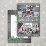 任意の文字4 Photo Collage & Captions Wood and Pine シーズンカード<br><div class="desc">喜びのスタイリッシュ挨拶と共有を送るお気に入りの写真とフォトカスタムコラージュのホリデーカード4枚。このテンプレート上のすべての文字はカスタマイズシンプル、Merry Christmas、Happy Holiday、季節のごあいさつ、新年の応援など任意の文言を含む簡単である（画像の配置のヒント：写真を正確に中央に配置する方法は、Zazzleウェブサイトにアップロードする前にそれをトリミングする）。 農家のモダンスタイルデザインは、素朴な灰色の木の背景フェイク、フェスティバル植物水色の松の緑、トレンディータイプライターのタイポグラフィシンプル、手書きスタイルスクリプトの書道と写真のグリッドを備え、あなたの選択の4つの画像ユニーク。家族や友人は、このカードを表示することが好きエレガントになパーソナライズされたるだろう。</div>