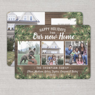 任意の文字4 Photo New Home String Lights and Wood シーズンカード