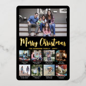 任意の文字9 Photo Christmas Collage Black エレガント 箔シーズンカード (正面)