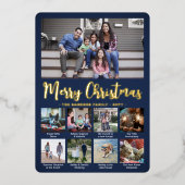 任意の文字9 Photo Collageシンプル Navy Blueと金ゴールド 箔シーズンカード (正面)