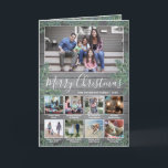 任意の文字9 Photo Collage & Captions Wood and Pine シーズンカード<br><div class="desc">楽しいスタイリッシュ挨拶と写真の共有9をお気に入りの写真コラージュの折り畳みホリカスタムデーカードと一緒に送信する。このテンプレート上のすべての文字はカスタマイズシンプル、Merry Christmas、Happy Holiday、季節のごあいさつ、新年の応援など任意の文言を含む簡単である（画像の配置のヒント：写真を正確に中央に配置する方法は、Zazzleウェブサイトにアップロードする前にそれをトリミングする）。 草木の背景フェイク、フェスティバル植物水色の松の緑、タイプライタータイポグラフィ、トレンディー手書きスタイルの台本の書道、お好みの9つの正方形の画像を持つフォトグリッドを備えユニークた、モアダー農家のスタイルデザイン。家族や友人は、このカードをエレガント表示すカスタマイズるのが好き。</div>