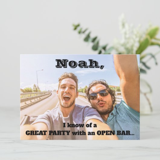 任意の文字groomsmen / 花婿介添人提案写真おもしろい 招待状 (スタンド正面)