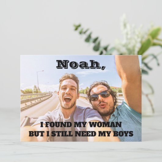 任意の文字groomsmen / 花婿介添人提案写真 招待状 (スタンド正面)