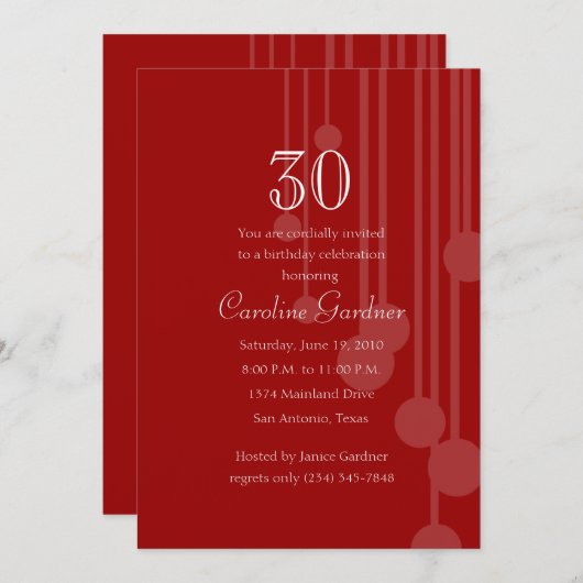 任意の番号の任意の色の誕生日パターコンテンポラリーン 招待状 (正面/裏面)