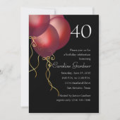 任意の番号の誕生日赤いバルーン 招待状 (正面)