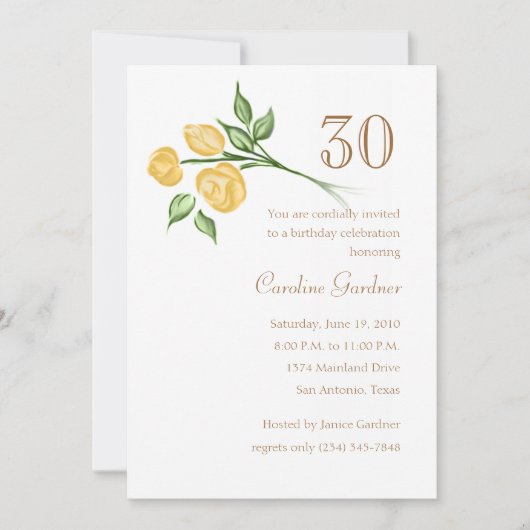 任意の番号誕生日招待状スリーイエローローズ 招待状 (正面)