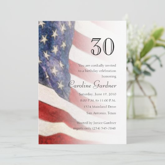 任意の番号誕生日招待状米国国旗 招待状 (スタンド正面)