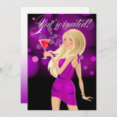 任意の目的パーティーお祝い紫 招待状 (正面/裏面)