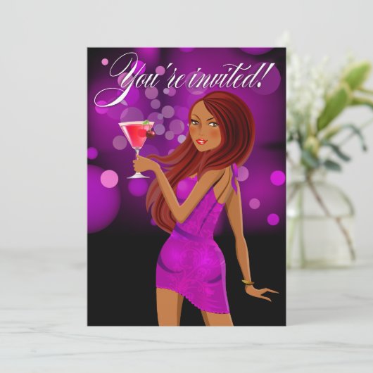 任意の目的パーティーお祝い紫 招待状 (スタンド正面)