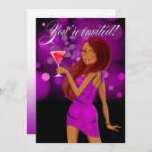 任意の目的パーティーお祝い紫 招待状 (正面/裏面)