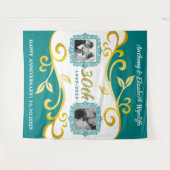 任意の結婚記念日に写真を追加 - ティール ゴールド タペストリー (正面(横))