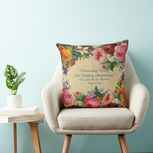 任意の結婚記念日ヴィンテージフローラの名前の追加 クッション (椅子)