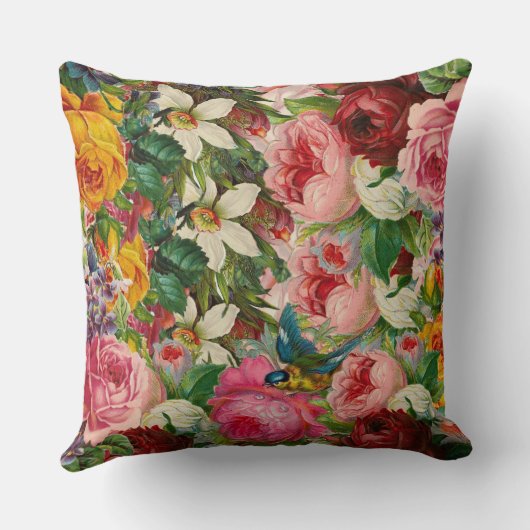 任意の結婚記念日ヴィンテージフローラの名前の追加 クッション (裏面)