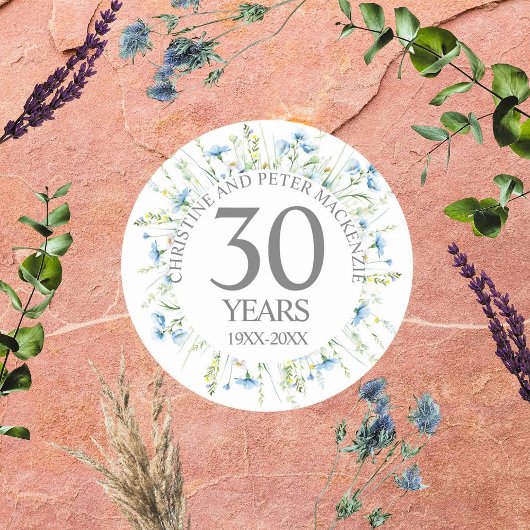 任意の結婚記念日 青い野の花 ラウンドシール