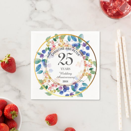 任意の結婚記念日(25)金ゴールドフレームベリー スタンダードカクテルナプキン (インサイチュ)