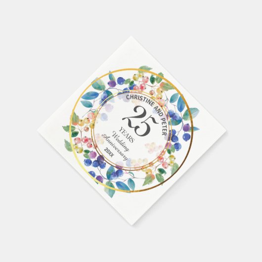 任意の結婚記念日(25)金ゴールドフレームベリー スタンダードカクテルナプキン (角)