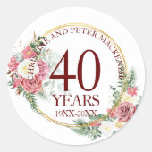 任意の結婚赤面バラ記念日 ラウンドシール (正面)