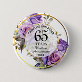 任意の結婚金ゴールドフレームパープルバラ記念日 缶バッジ (正面)