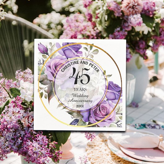 任意の結婚(45)金ゴールドフレームバラ記念日 スタンダードカクテルナプキン