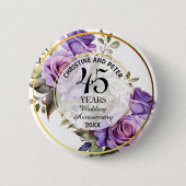 任意の結婚(45)金ゴールドフレームバラ記念日 缶バッジ (正面)