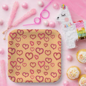 任意の背景色のピンクハート紙プレートP ペーパープレート (パーティー)