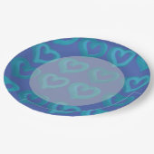 任意の背景色の青いハート紙プレート ペーパープレート (アングル)