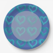 任意の背景色の青いハート紙プレート ペーパープレート (正面)