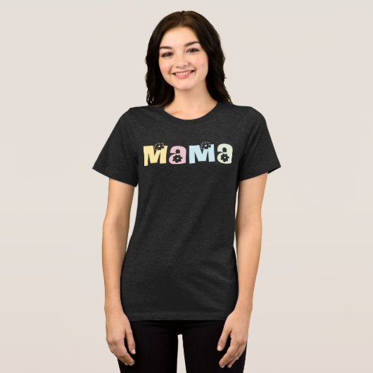 任意の色かわいいレトロフローラママMAMA トライブレンドTシャツ (正面全面)