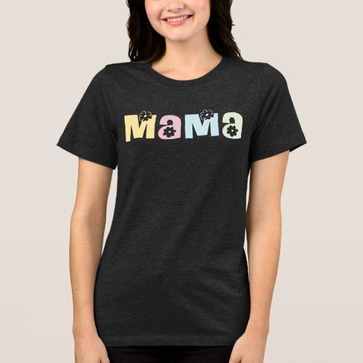 任意の色かわいいレトロフローラママMAMA トライブレンドＴシャツ (正面)