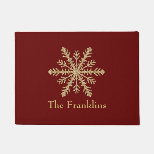 任意の色と金ゴールドグリッタースノーフレーク ドアマット (正面)