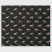 任意の色と金ゴールドトンボのオーバーレイ ラッピングペーパー (フラット)