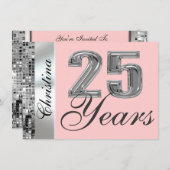 任意の色と25歳の誕生日パーティーの招待 招待状 (正面/裏面)