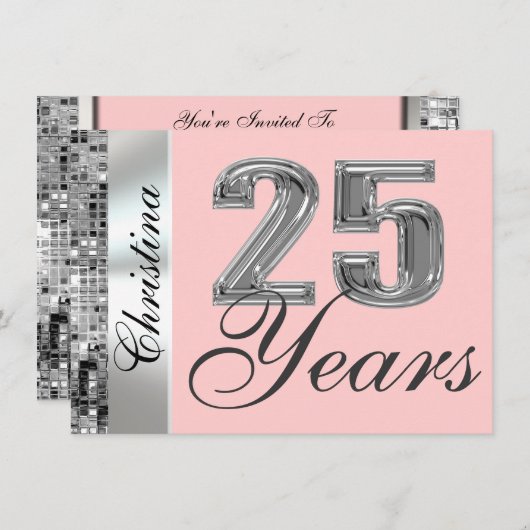 任意の色と25歳の誕生日パーティーの招待 招待状 (正面/裏面)