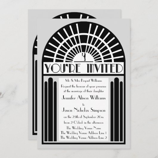 任意の色のはっきりしたアールデコスタイル結婚式招待状 招待状 (正面/裏面)