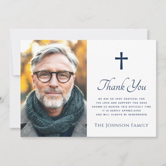 任意の色のクロス写真葬儀悔やみや弔慰感謝していあなた サンキューカード (正面)