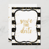 任意の色のストライプ金ゴールド&結婚式の日付を保存 案内ポストカード (正面/裏面)