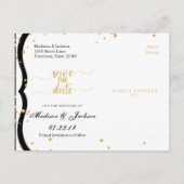 任意の色のストライプ金ゴールド&結婚式の日付を保存 案内ポストカード (裏面)