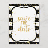 任意の色のストライプ金ゴールド&結婚式の日付を保存 案内ポストカード (正面)