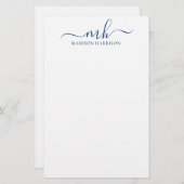 任意の色のパーソナライズされたイニシャルと名前ひな形 便箋 (正面/裏面)