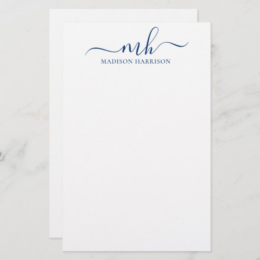 任意の色のパーソナライズされたイニシャルと名前ひな形 便箋 (正面/裏面)