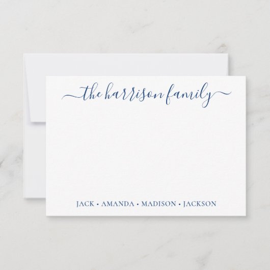 任意の色のパーソナライズされたスクリプトファミリのノートカード サンキューカード (正面)