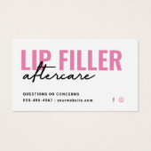 任意の色のピンクモダンのリップフィラーアフターケアカード (正面)