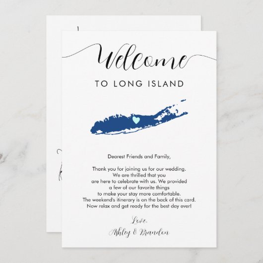 任意の色のロングアイランド結婚の歓迎の旅程 (正面/裏面)