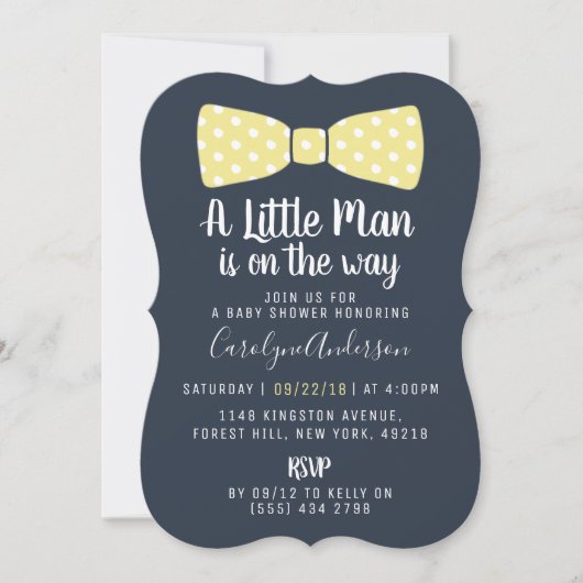 任意の色の小さな男の弓タイ赤ちゃんシャワー 招待状 (正面)