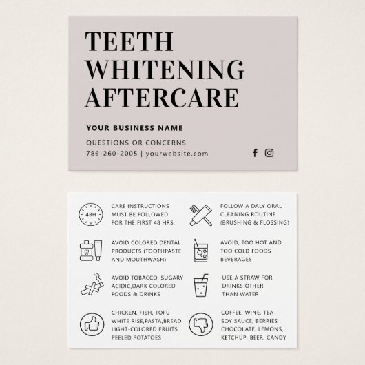 任意の色の歯のホワイトニングアフターケアの指示 (正面&裏面)