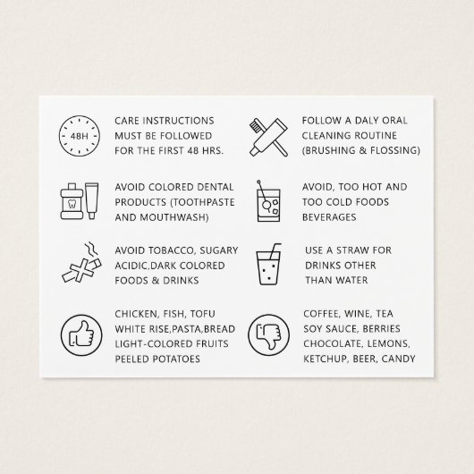 任意の色の歯のホワイトニングアフターケアの指示 (裏面)