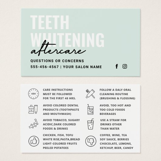任意の色の歯のホワイトニングアフターケアの指示 (正面&裏面)