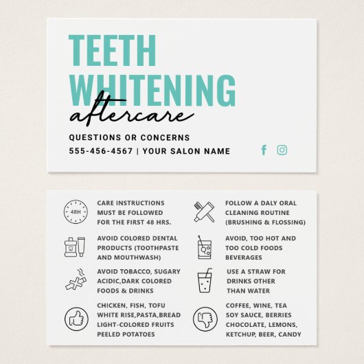 任意の色の歯のホワイトニングアフターケアの指示 (正面&裏面)